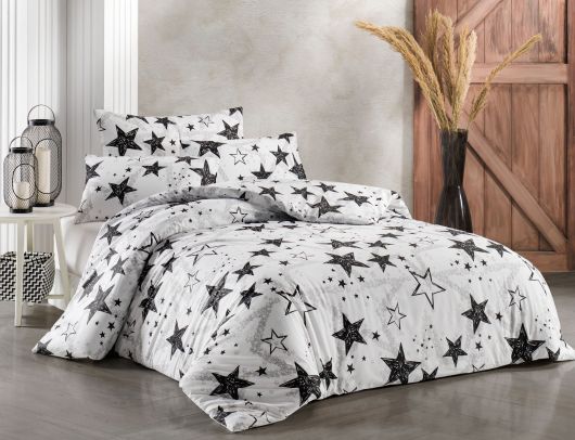 Klasické posteľné bavlnené obliečky DELUX 140x200, 70x90cm HVIEZDY čierne