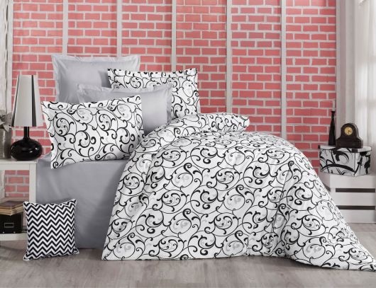 Klasické posteľné bavlnené obliečky DELUX SABINA ČIERNOBIELA 140x200, 70x90cm