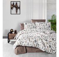 Klasické posteľné flanelové obliečky 140x200, 70x90cm VETVIČKA hnedá