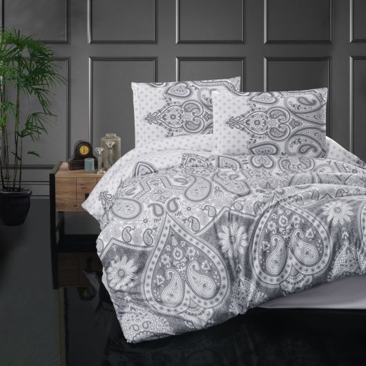 Predĺžené posteľné flanelové obliečky 140x220, 70x90cm AZKA sivá