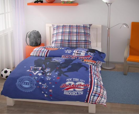 Predĺžené posteľné obliečky pre mladých 140x220, 70x90cm Basket modrý