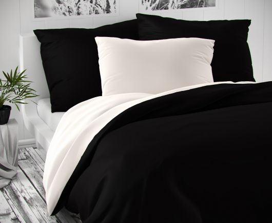 Saténové francúzske obliečky LUXURY COLLECTION čierne / biele 1 + 2, 200x200, 70x90cm
