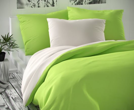 Saténové francúzske obliečky LUXURY COLLECTION biele / svetlo zelené 1 + 2, 220x200, 70x90cm