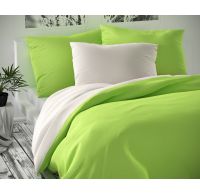 Saténové francúzske obliečky LUXURY COLLECTION biele / svetlo zelené 1 + 2, 220x200, 70x90cm