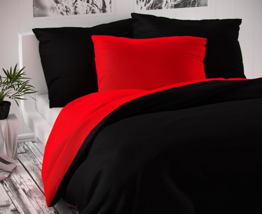 Saténové francúzske predĺžené obliečky LUXURY COLLECTION červené / čierne 1 + 2, 240x220, 70x90cm