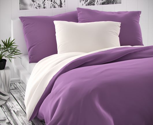 Saténové postel'né obliečky Luxury Collection 140x200, 70x90cm biele/fialové