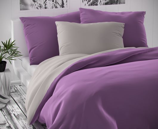 Saténové postel'né obliečky LUXURY COLLECTION svetlo sive / fialové 140x200, 70x90cm