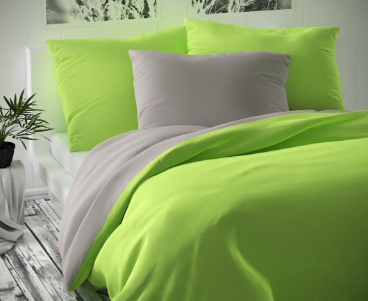 Saténové postel'né obliečky Luxury Collection 140x200, 70x90cm svetlo sive/ svetlo zelené