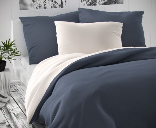 Saténové postel'né obliečky LUXURY COLLECTION tmavo sivé / biele 140x200, 70x90cm