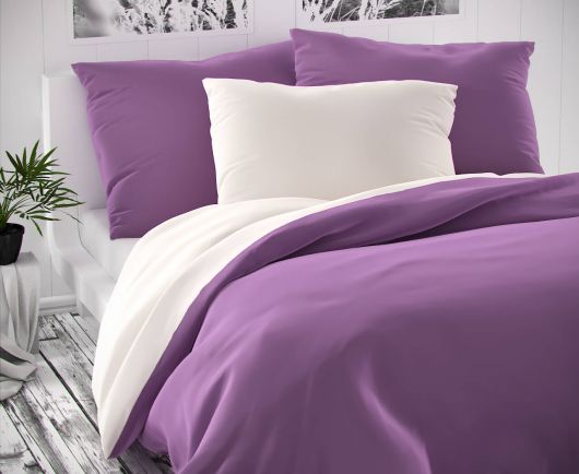 Saténové predľžené posteľné obliečky LUXURY COLLECTION biele / fialové 140x220, 70x90cm