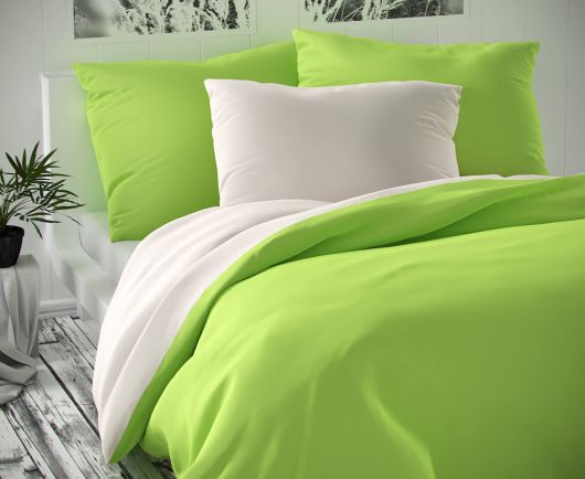 Saténové predľžené posteľné obliečky LUXURY COLLECTION biele / svetlo zelené 140x220, 70x90cm