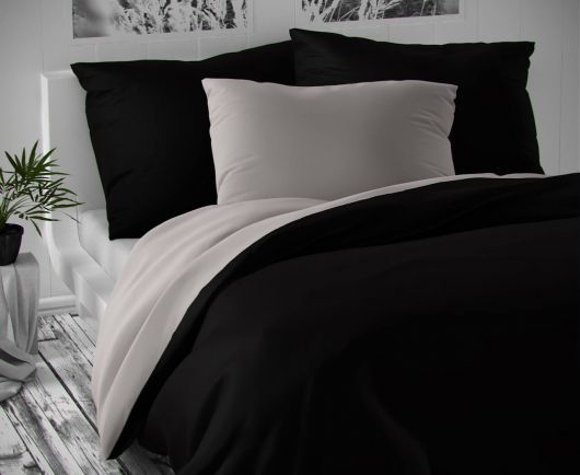 Saténové predľžené posteľné obliečky LUXURY COLLECTION čierne / svetlo sivé 140x220, 70x90cm