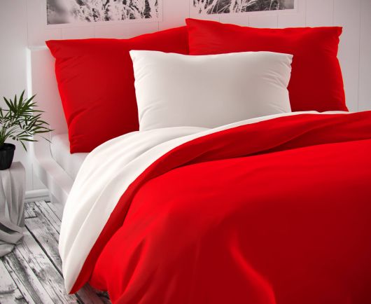 Saténové predĺžené postelné obliečky LUXURY COLLECTION červené / biele 140x220, 70x90cm