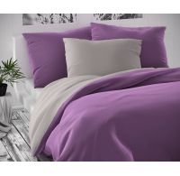 Saténové predľžené posteľé obliečky LUXURY COLLECTION svetlo sive / fialové 140x220, 70x90cm